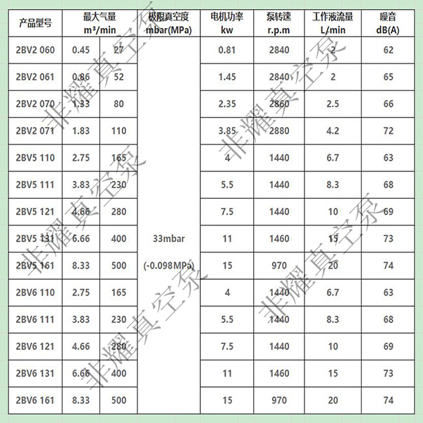 2BV水环真空泵参数